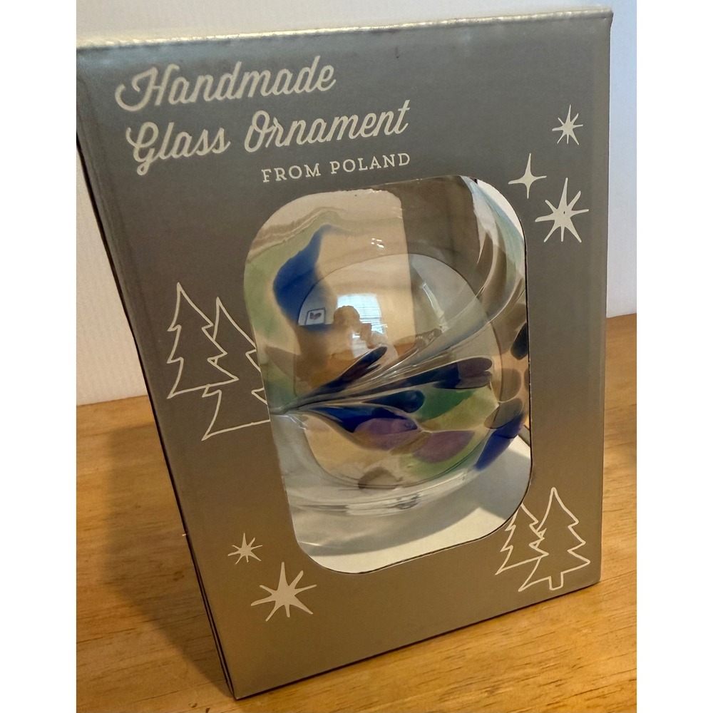 Zorza Glass Handmade Ornament Blue Green Purple Swirled Mouthblown Poland NEW